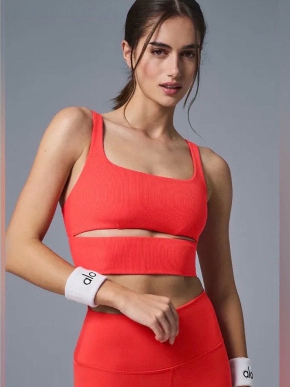 Alo Slit Bra Red Hot Summer Size Small Ribbed Athletic Athleasure Gym Work Out